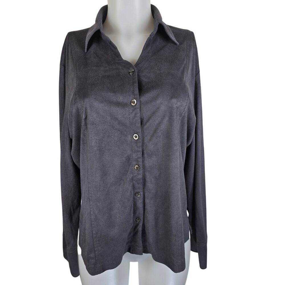J.Jill Gray Super Soft Button Closure Long Sleeve Business Casual Blouse 16